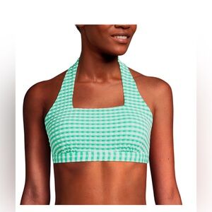 Women's Lands' End Gingham Square Halter Neck Back Ribbon Bikini Swimsuit Top